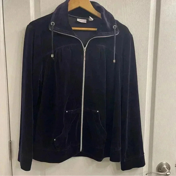 Chico's Jackets & Blazers - Zenergy By Chico’s | Dark Purple Velour Rhinestone Track Jacket